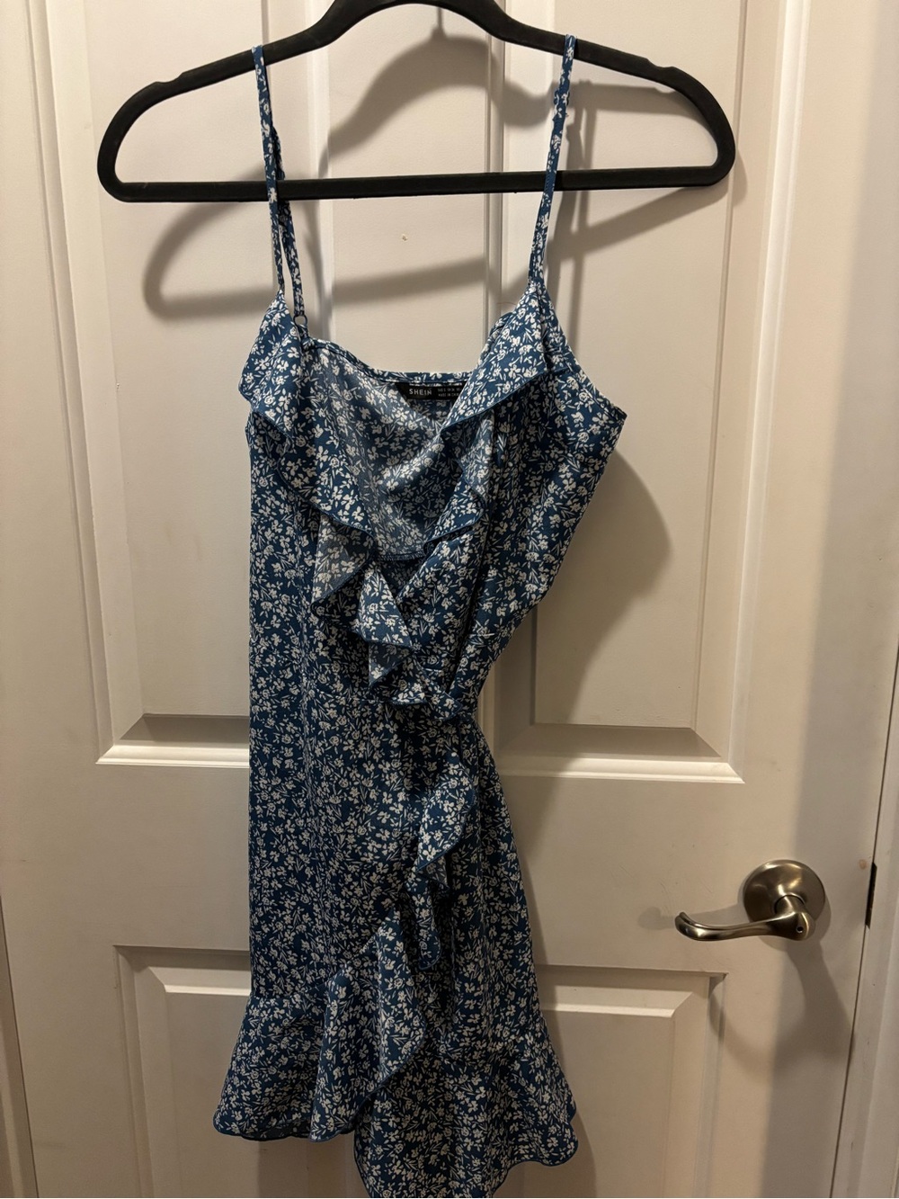 Blue Floral Ruffle Wrap Around Sundress